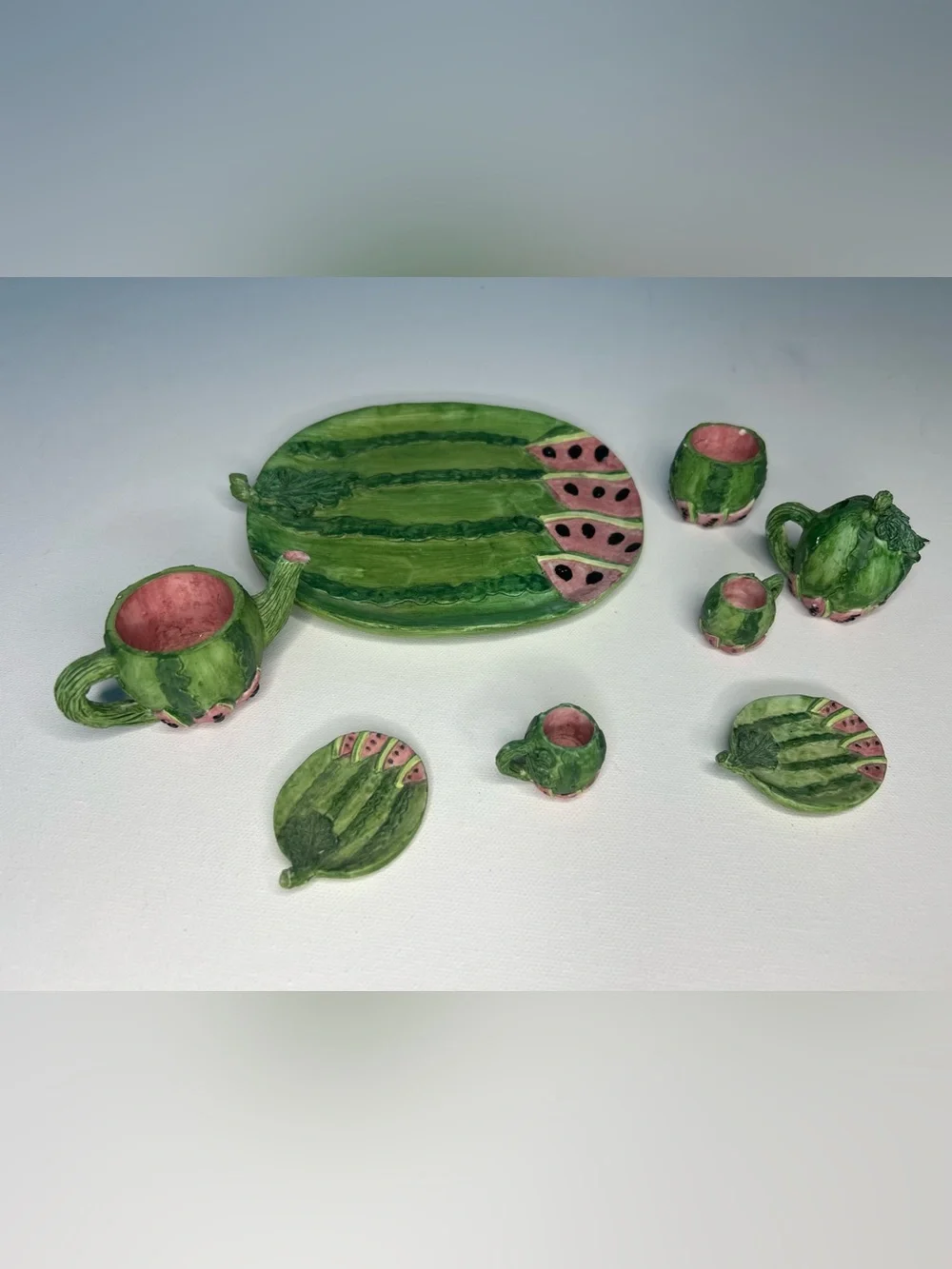 Vintage 1995 Young’s Inc Miniature Watermelon Resin Tea Set